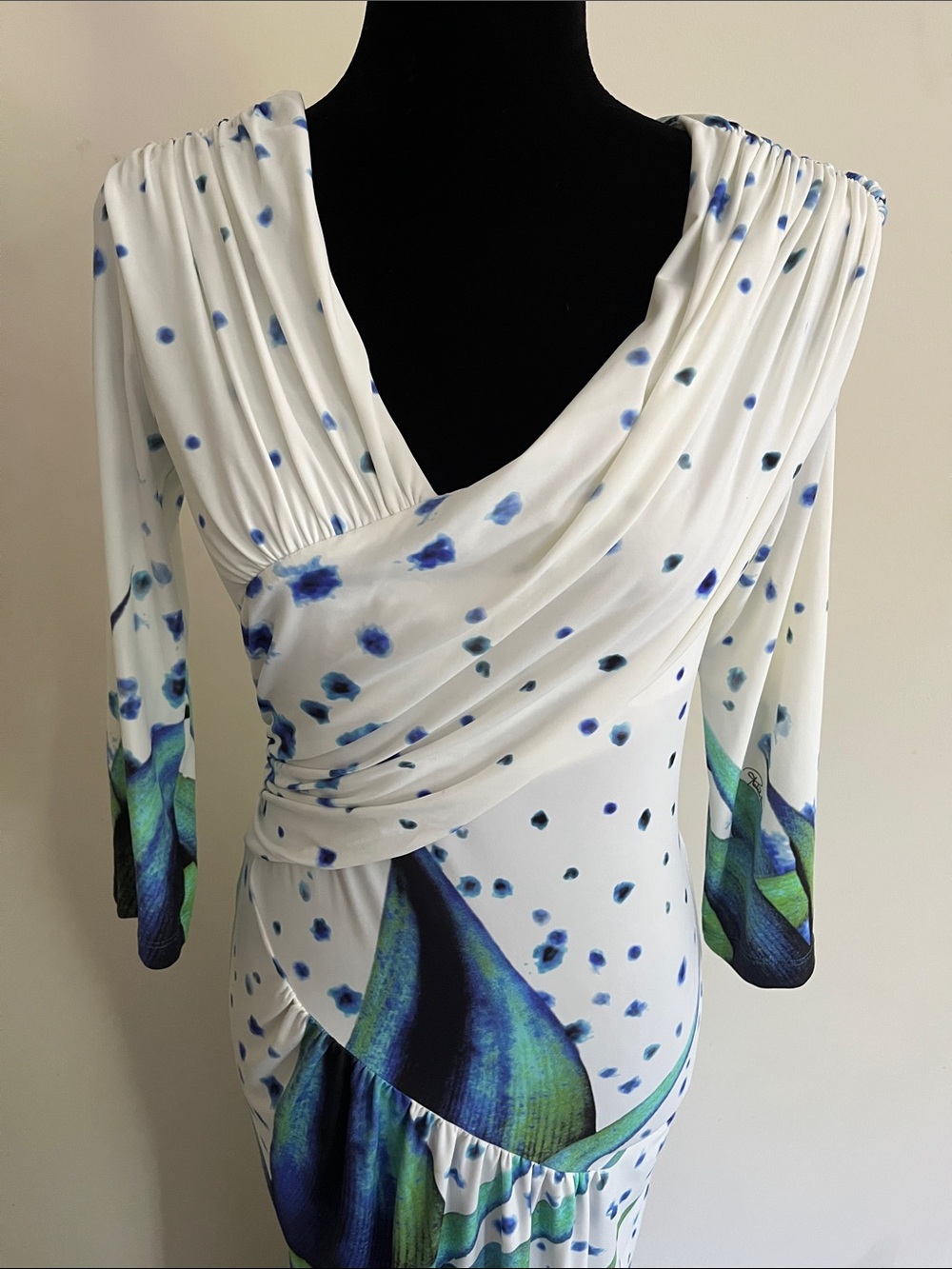 Roberto Cavalli Maxi Dress Tropical Floral Wrap Blue Green and White IT 46 Large - Picture 2 of 13